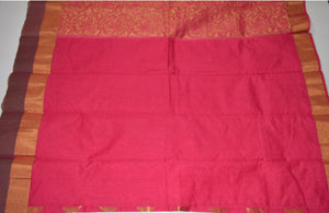 Handwoven Pink color Silk cotton Saree with Brown contrast border   - Thanjavur Silk - SK Organic Farms